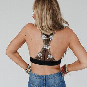 NWT THREE BIRD NEST Daisy Breeze Bralette Floral Embroidery Black Size XS/S